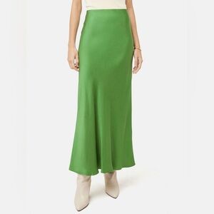 Jigsaw green satin bias midi slip skirt